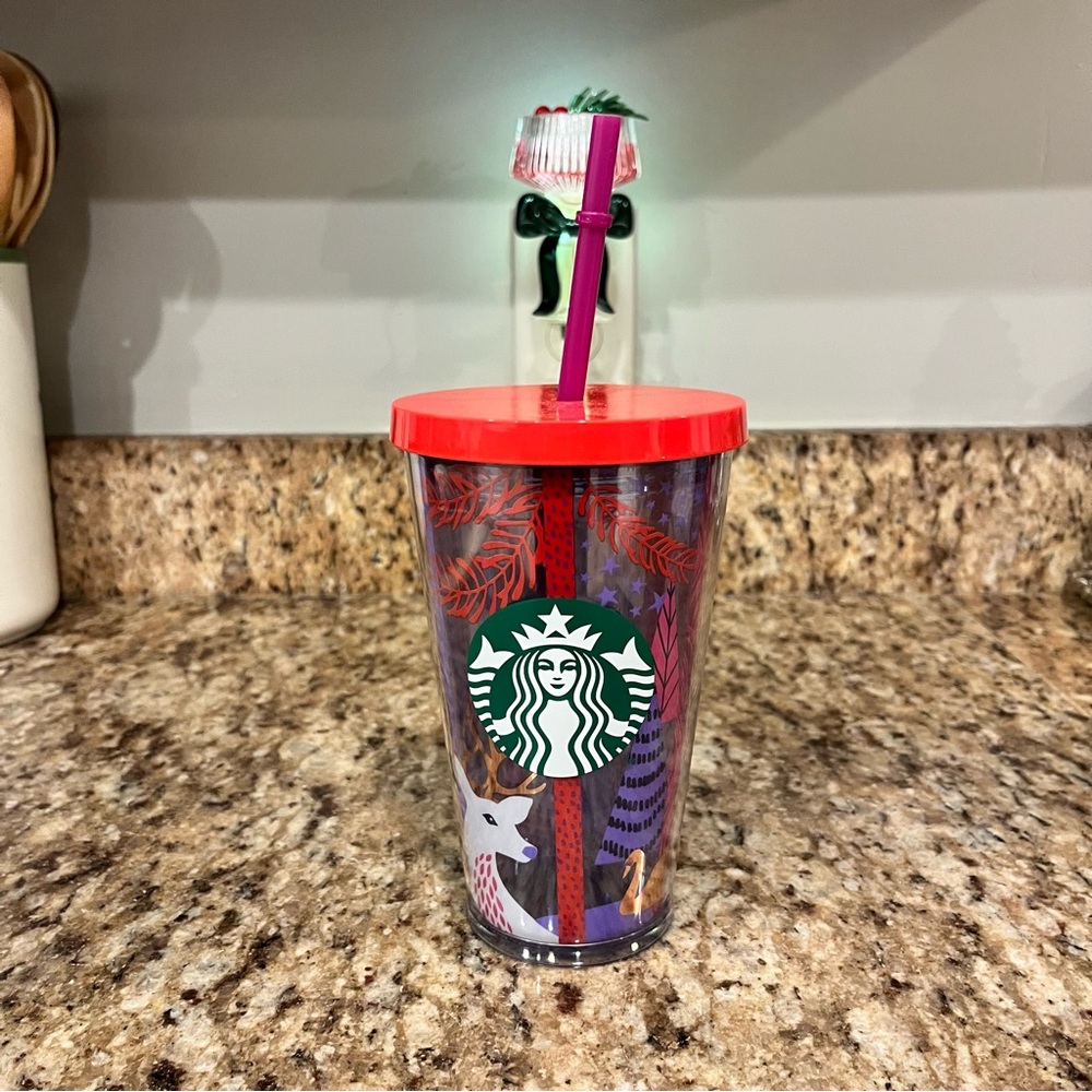 Starbucks Woodland Holiday Forest Animals Grande Cold Cup with Straw Deer Rabbit